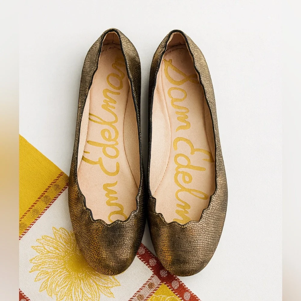 Sam Edelman Augusta Gold Leather Slip On Ballet‎ Flats Women’s 6